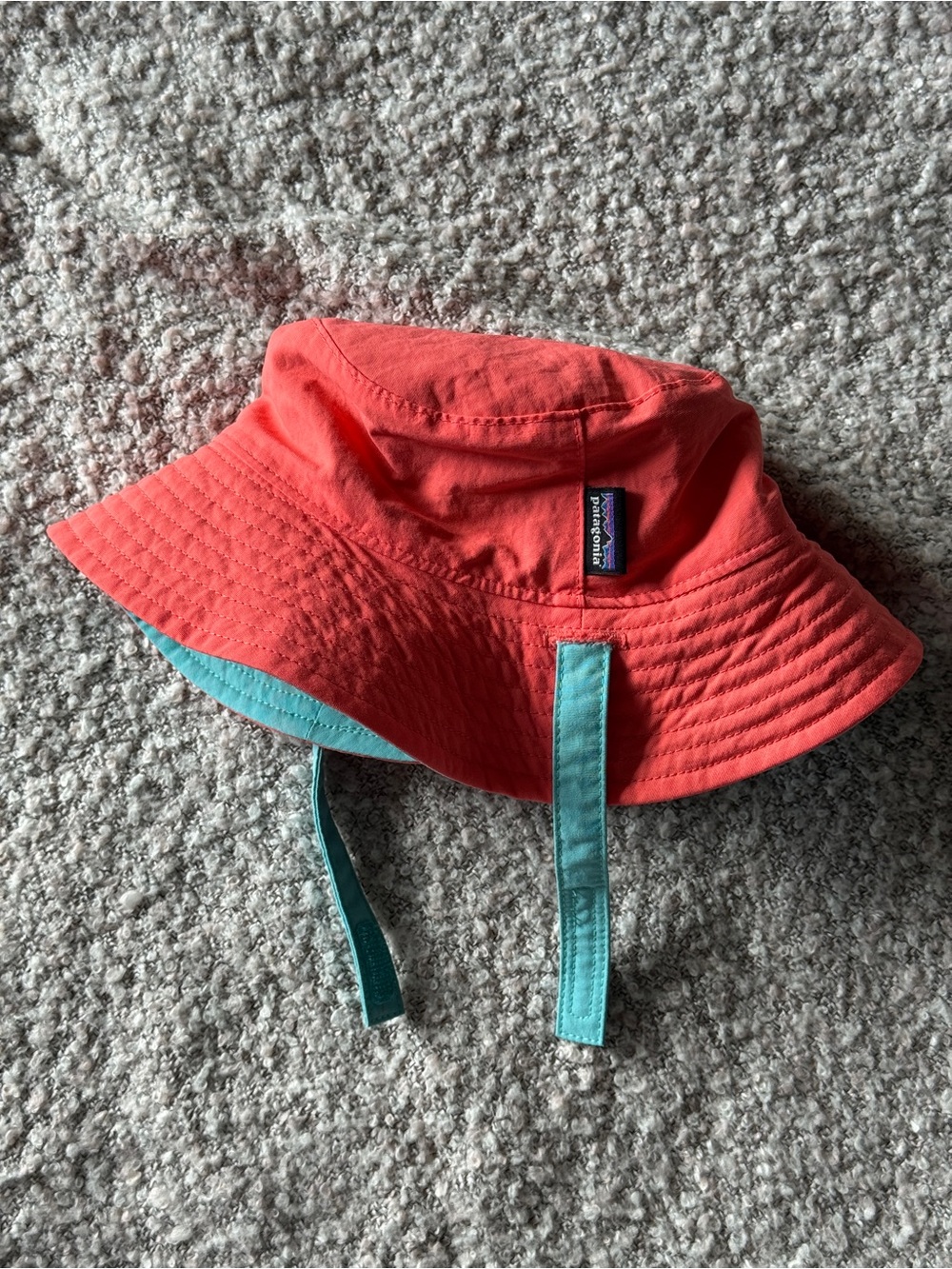Patagonia Baby Reversible Sun Bucket Hat Coral Aqua - Size 0-3M